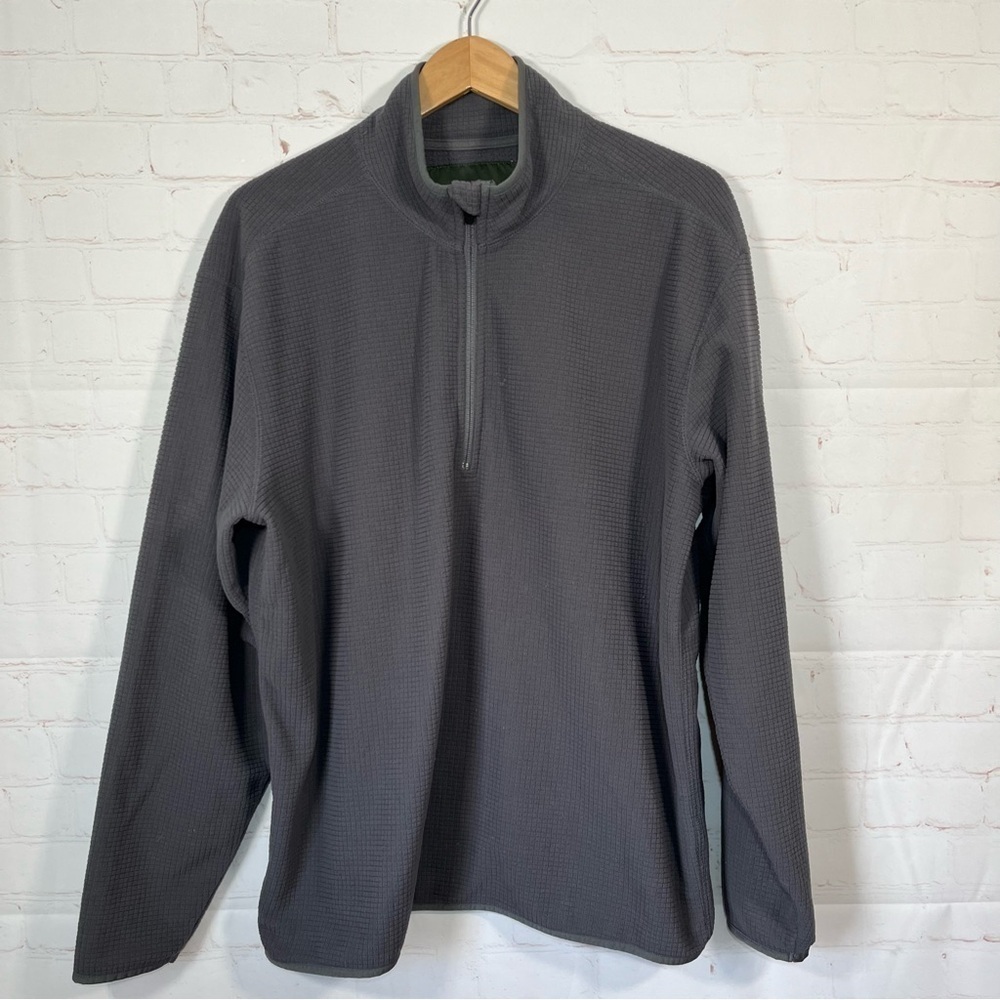 Eddie Bauer 1/4 Zip Waffle Knit Fleece Jacket Mens Size Large Gray Mock Neck